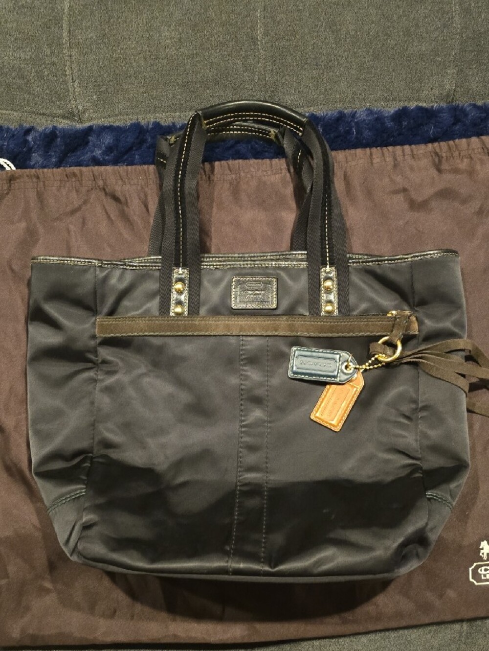Vintage Coach Hampton Nylon Black Tote with Mongram Interior Y2K Dust Bag Incld